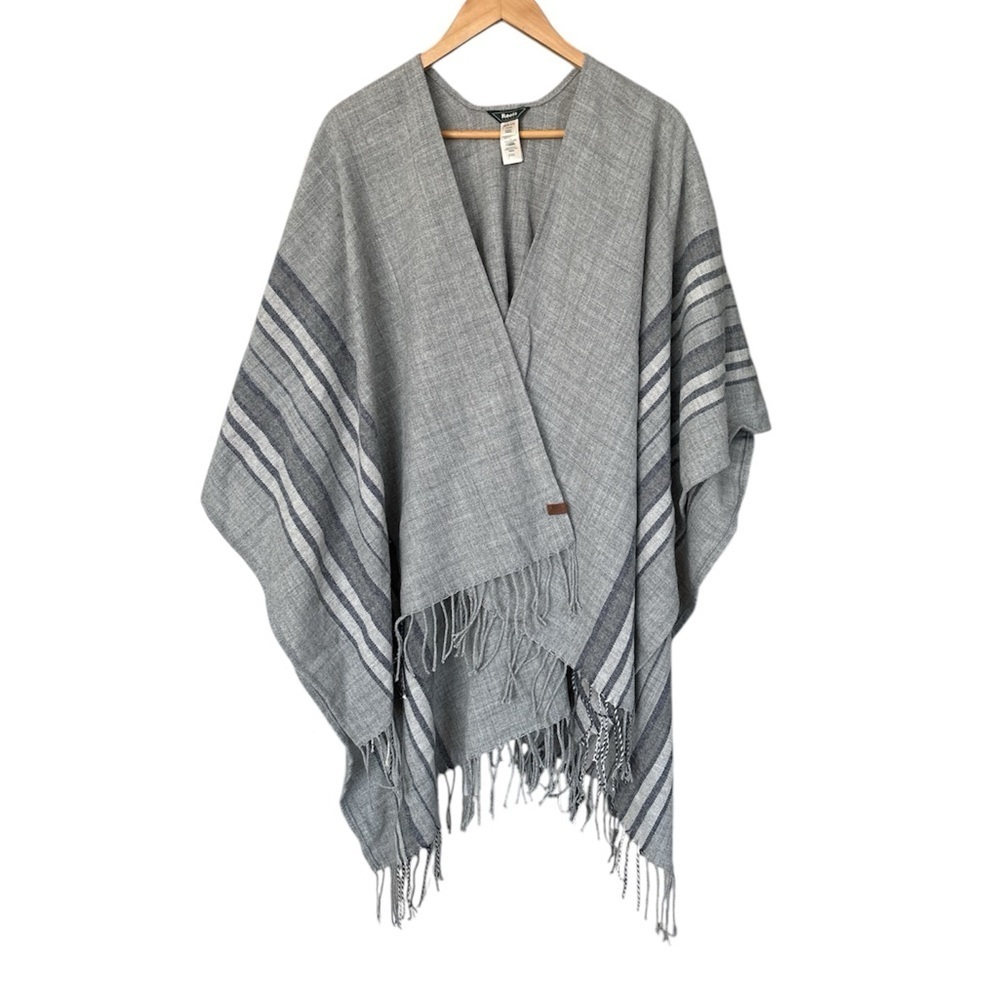 ROOTS Canada Poncho Blanket Wrap Shawl One Size Fringe/Stripes